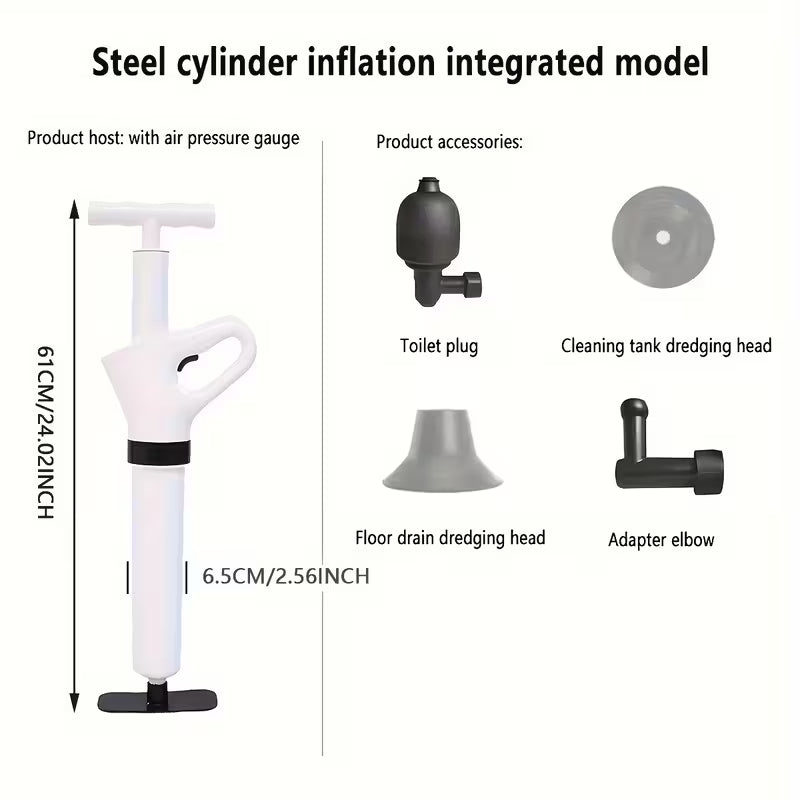 Drain Blaster Air Plunger Gun — Heavy-Duty Manual Air Pressure Tool for Toilet, Sink & Floor Drains
