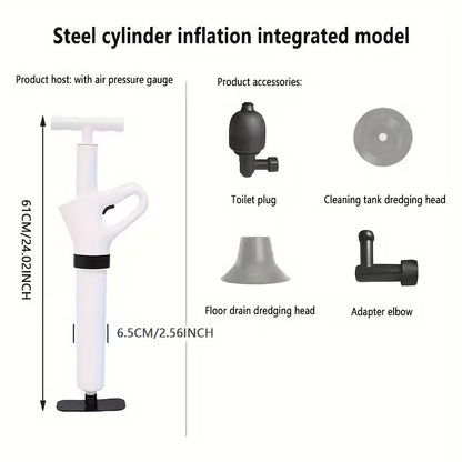 Drain Blaster Air Plunger Gun — Heavy-Duty Manual Air Pressure Tool for Toilet, Sink & Floor Drains