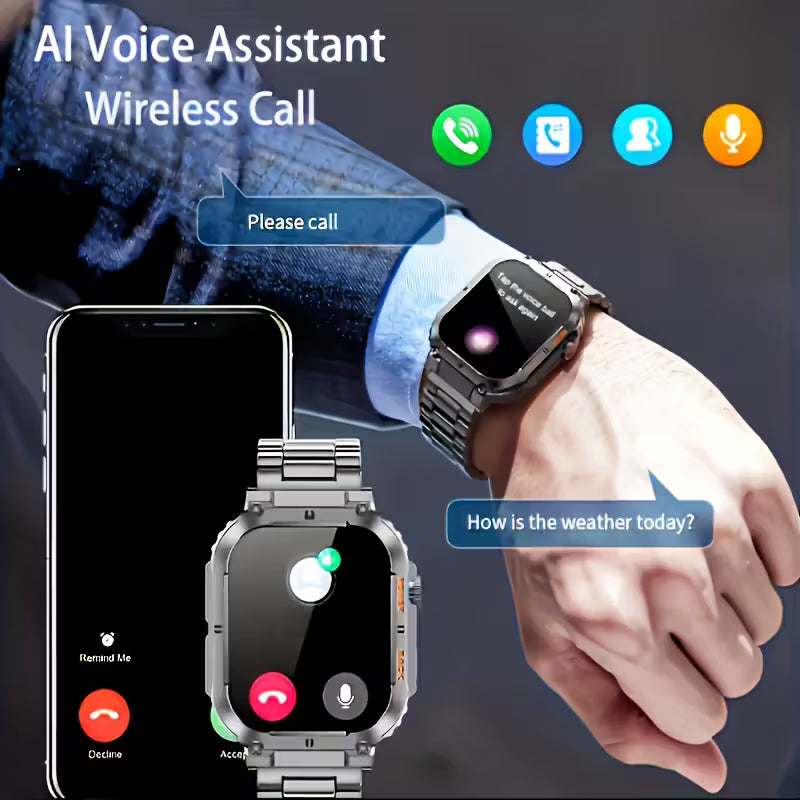 TitanTrek Rugged Smartwatch — Wireless Call, Outdoor Fitness.