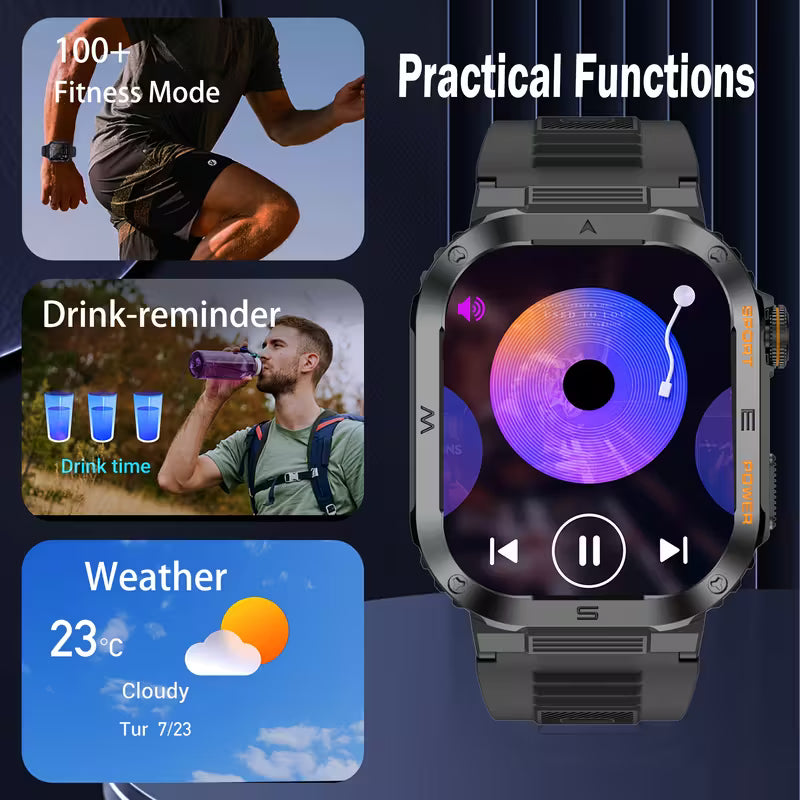 TitanTrek Rugged Smartwatch — Wireless Call, Outdoor Fitness.