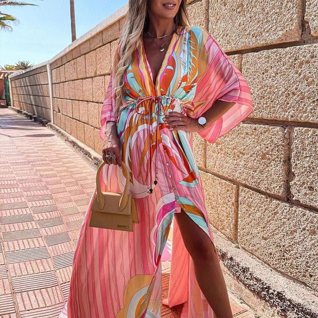 Elegant Euro-American V-Neck Autumn Dress