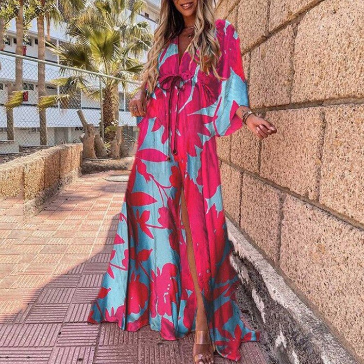Elegant Euro-American V-Neck Autumn Dress
