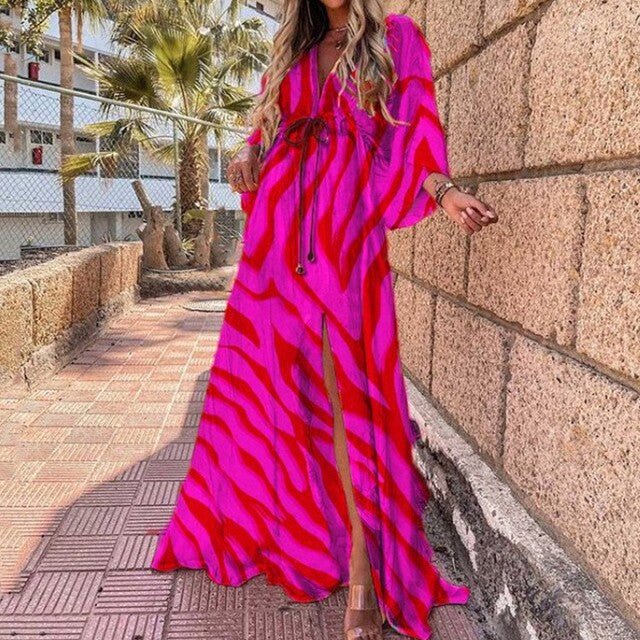 Elegant Euro-American V-Neck Autumn Dress