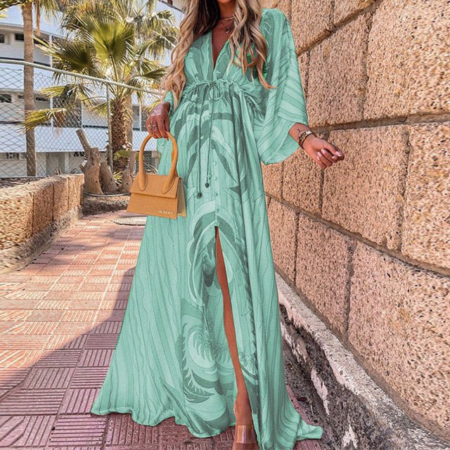 Elegant Euro-American V-Neck Autumn Dress