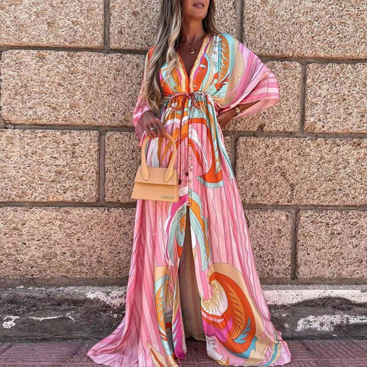 Elegant Euro-American V-Neck Autumn Dress
