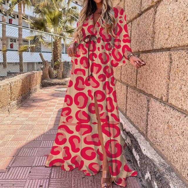 Elegant Euro-American V-Neck Autumn Dress