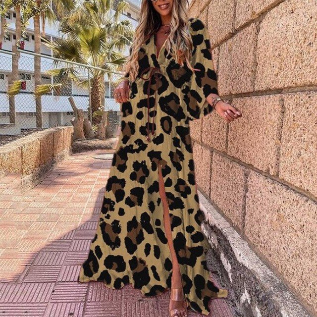 Elegant Euro-American V-Neck Autumn Dress