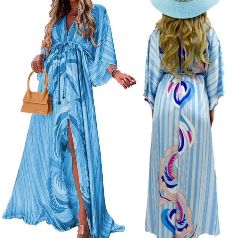 Elegant Euro-American V-Neck Autumn Dress
