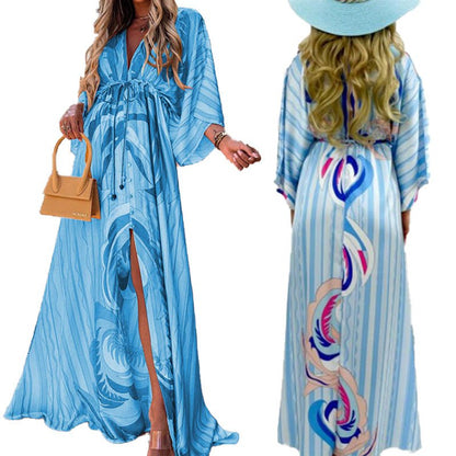 Elegant Euro-American V-Neck Autumn Dress