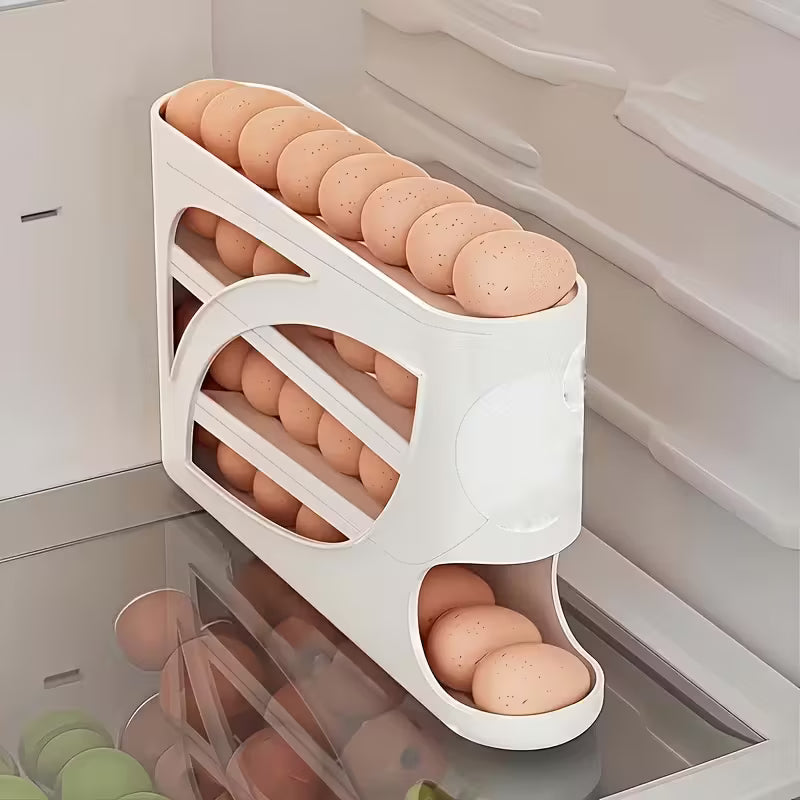 EggTower 30 — 4-Tier Countertop & Fridge Egg Holder (Side Door, 30 Eggs, Handle, Glossy Finish)