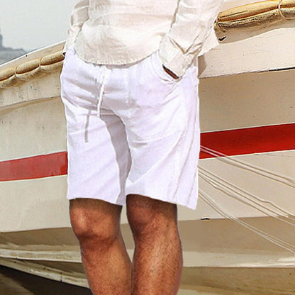 Men's Casual Solid Color Cotton And Linen Shorts 04767550Y