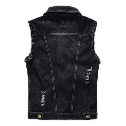 Men's Casual Distressed Frayed Denim Vest 14987136M