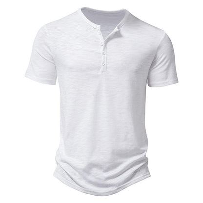 Men's Slub Cotton Henley Collar Short Sleeve T-shirt 84671002Z