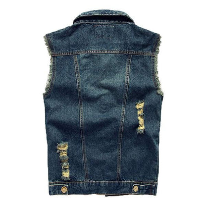 Men's Casual Distressed Frayed Denim Vest 14987136M