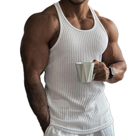 Men's Knitted Vertical Stripe Athletic Fit Racerback Tank Top 92662830X