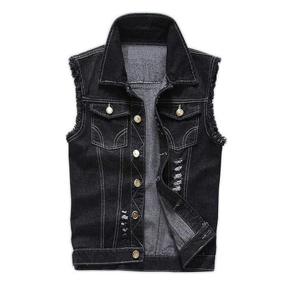 Men's Casual Distressed Frayed Denim Vest 14987136M