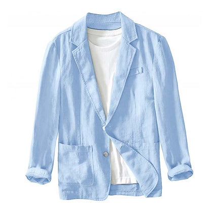 Men's Casual Cotton Linen Solid Color Lapel Long-Sleeved Blazer 97597244M