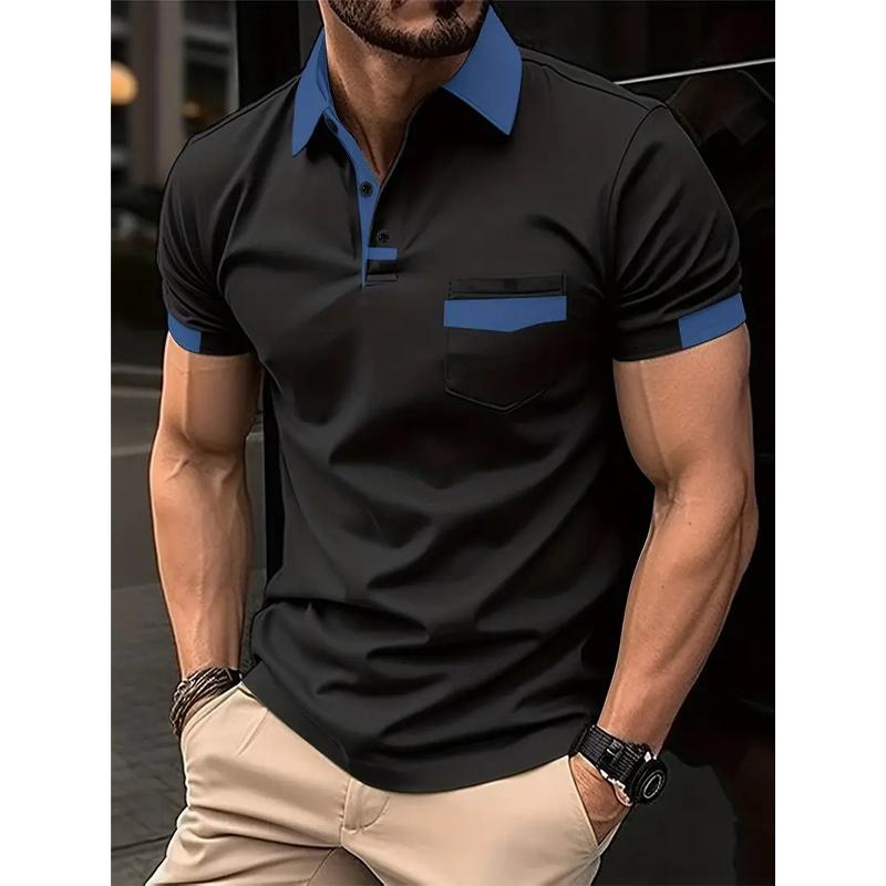 Men's Casual Color Block Pocket Short Sleeve Polo Shirt 15366994Y