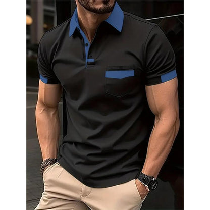 Men's Casual Color Block Pocket Short Sleeve Polo Shirt 15366994Y