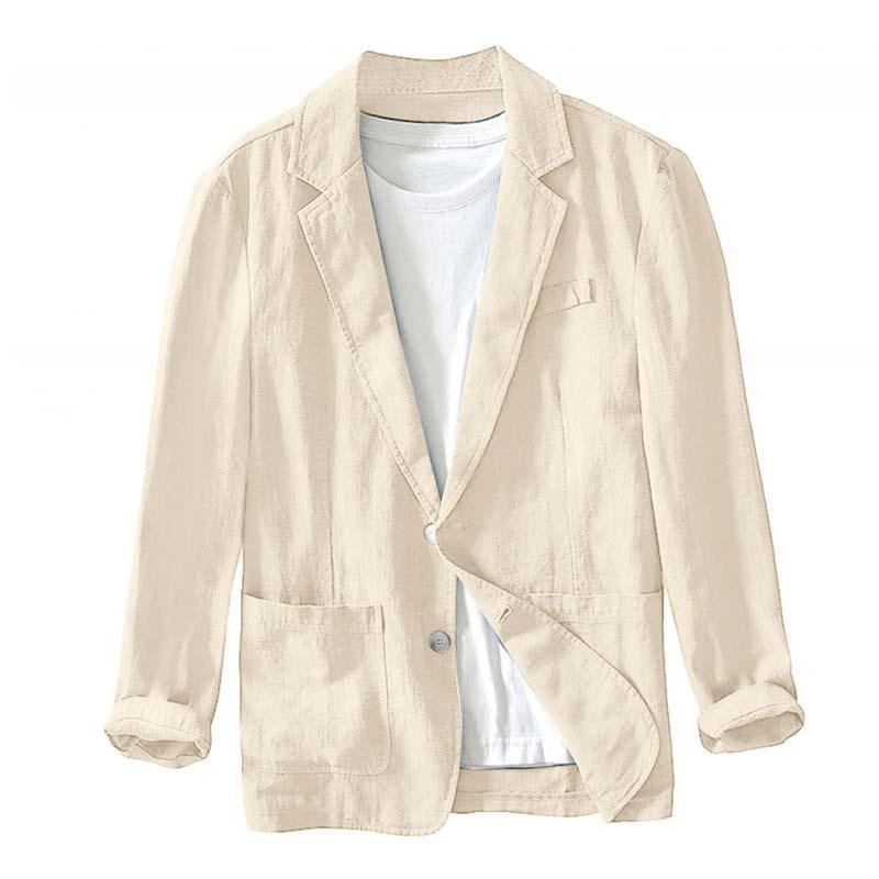 Men's Casual Cotton Linen Solid Color Lapel Long-Sleeved Blazer 97597244M