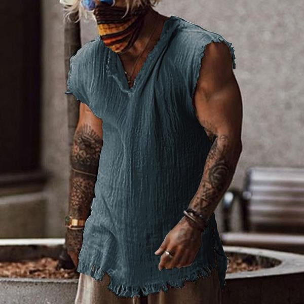 Men's Loose Casual Cotton Fray Tank Top 65850471M