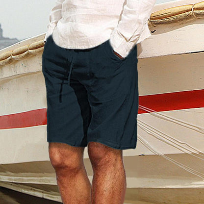 Men's Casual Solid Color Cotton And Linen Shorts 04767550Y