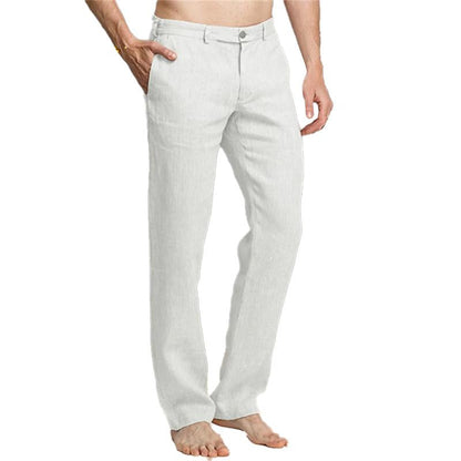 Men's Linen Slant Pocket Straight Solid Color Loose Casual Pants 53565009X