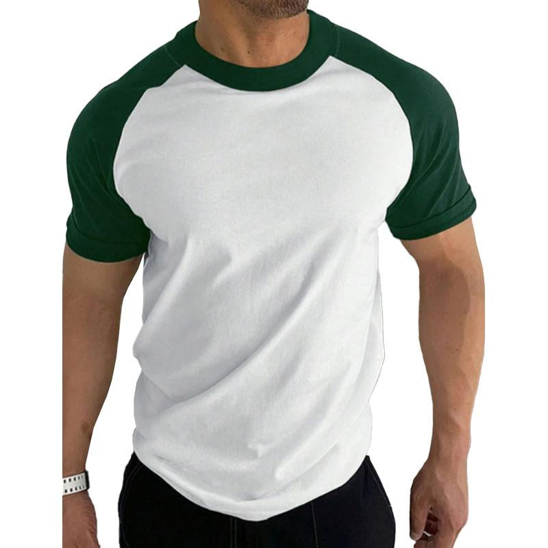 Men's Casual Round Neck Contrast Color Short Sleeve T-Shirt 49360922M