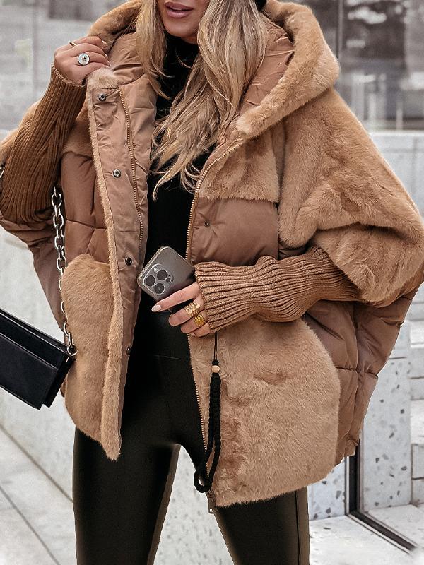 Lila Hooded Fur Patchwork Winter Coat