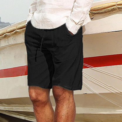 Men's Casual Solid Color Cotton And Linen Shorts 04767550Y