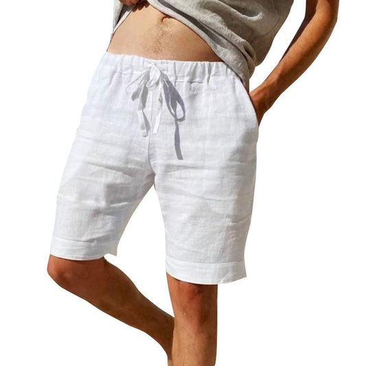 Men's Vintage Solid Linen Drawstring Shorts 53739890Y