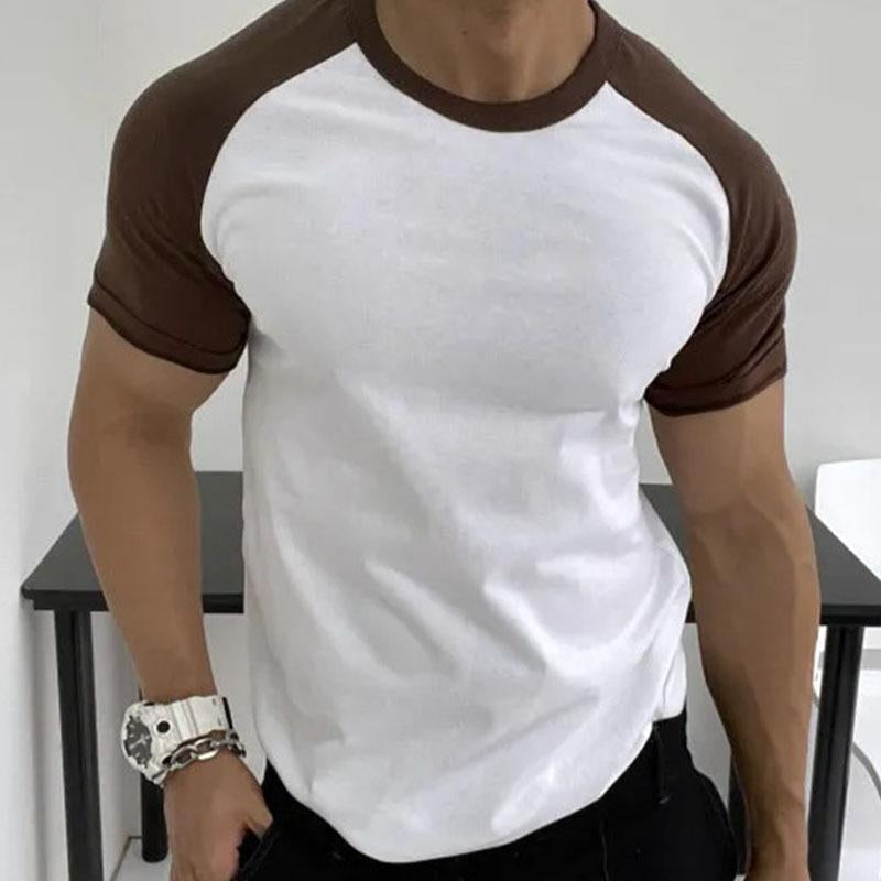 Men's Casual Round Neck Contrast Color Short Sleeve T-Shirt 49360922M