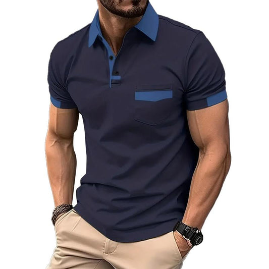 Men's Casual Color Block Pocket Short Sleeve Polo Shirt 15366994Y