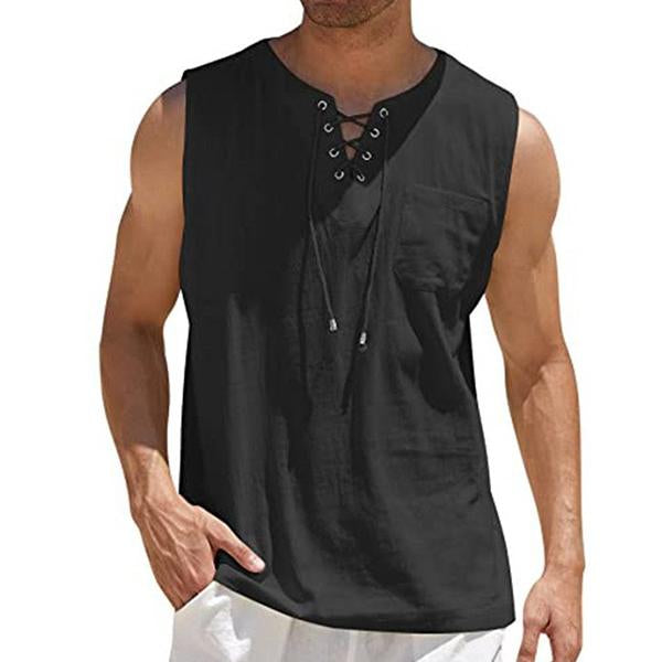 Men's Linen Loose Lace-Up Sleeveless Tank Top 29715298M