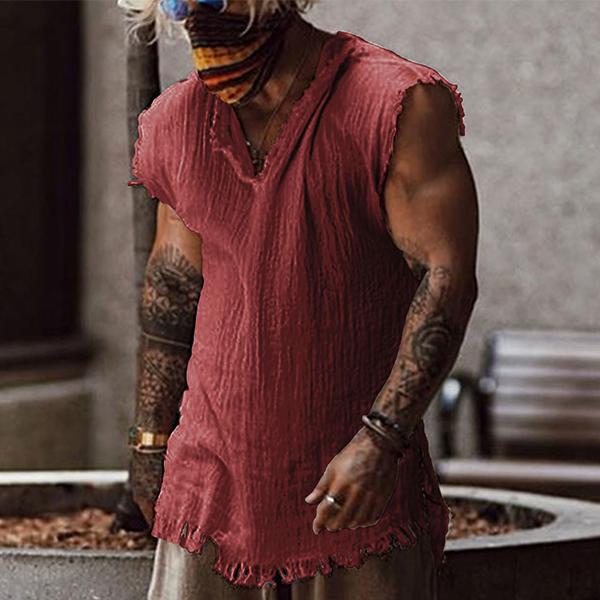 Men's Loose Casual Cotton Fray Tank Top 65850471M