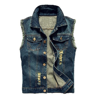 Men's Casual Distressed Frayed Denim Vest 14987136M