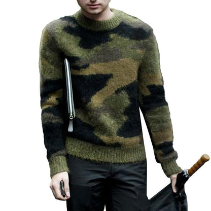【24-hour shipping】Men's Vintage Camouflage Jacquard Crew Neck Sweater 79045048Y