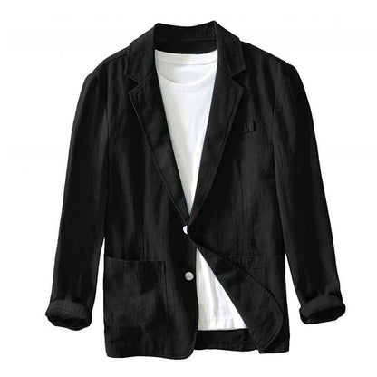 Men's Casual Cotton Linen Solid Color Lapel Long-Sleeved Blazer 97597244M