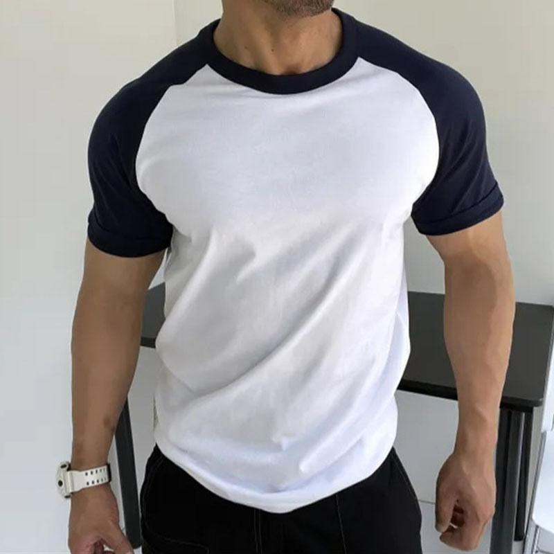 Men's Casual Round Neck Contrast Color Short Sleeve T-Shirt 49360922M