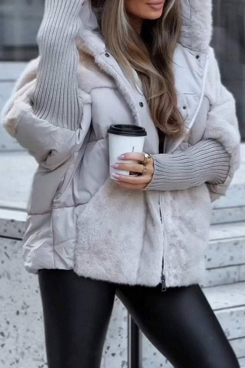 Lila Hooded Fur Patchwork Winter Coat