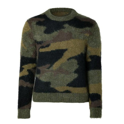 【24-hour shipping】Men's Vintage Camouflage Jacquard Crew Neck Sweater 79045048Y