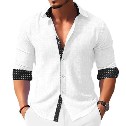 Men's Casual Polka Dot Print Paneled Lapel Long Sleeve Shirt 05508710Y