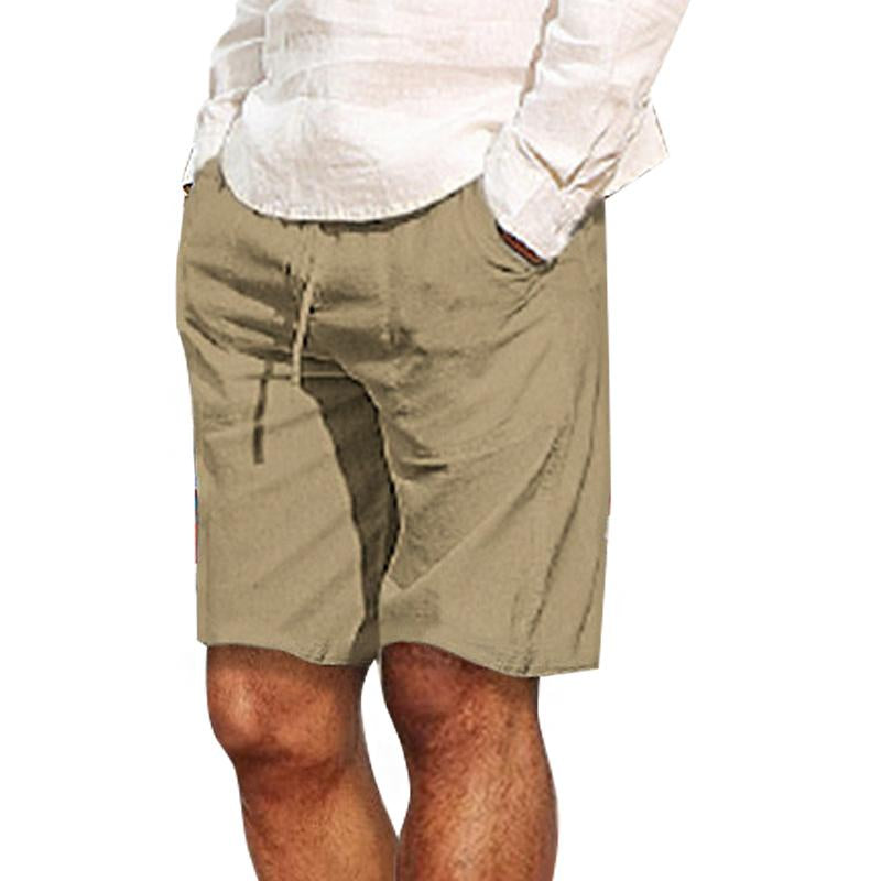 Men's Casual Solid Color Cotton And Linen Shorts 04767550Y