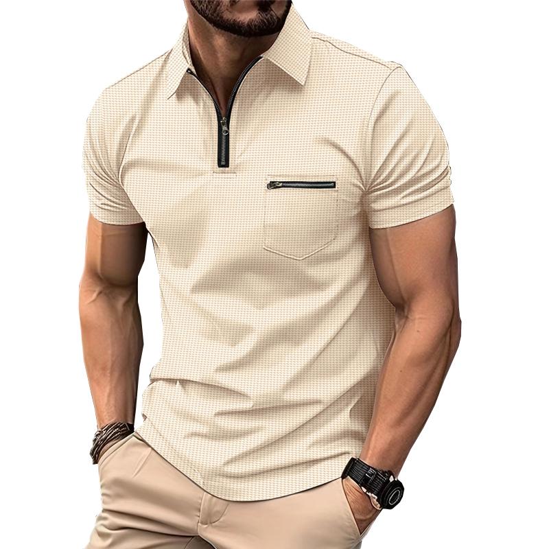 Men's Solid Waffle Button Henley Neck Sports Polo Shirt 90574814X