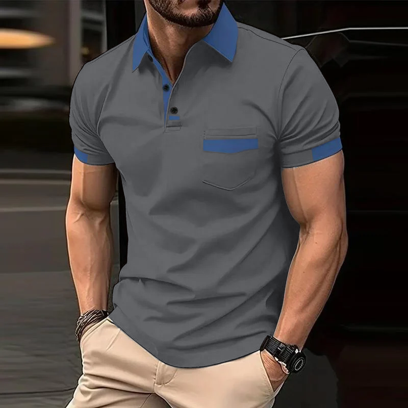 Men's Casual Color Block Pocket Short Sleeve Polo Shirt 15366994Y