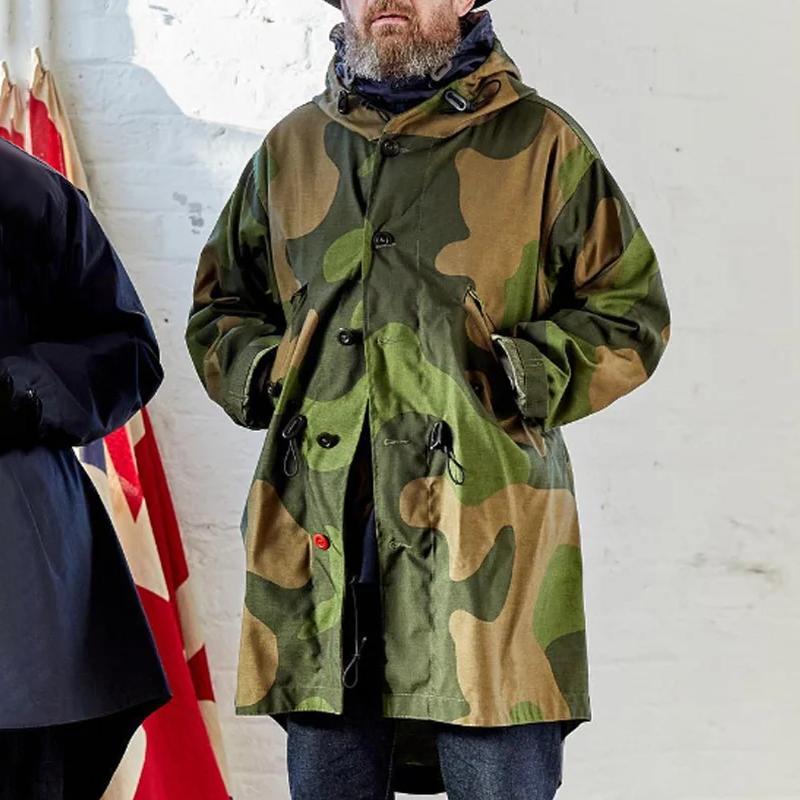 【24-hour shipping】Men's Camouflage Hooded Single Breasted Trench Coat 50959666Z
