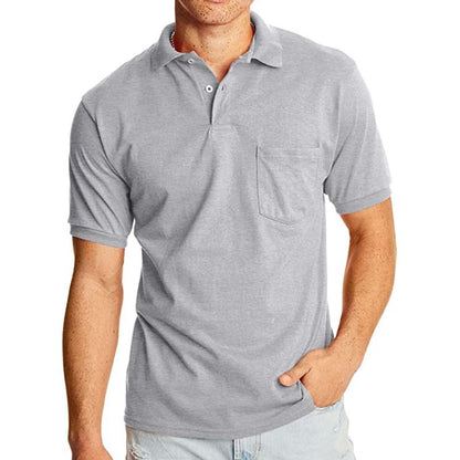 Men's Solid Lapel Breast Pocket Short Sleeve Polo Shirt 02068496Z