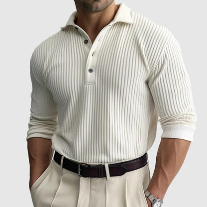 【24-hour shipping】Men's Solid Striped Lapel Long Sleeve Polo Shirt 11488498Z
