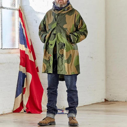 【24-hour shipping】Men's Camouflage Hooded Single Breasted Trench Coat 50959666Z