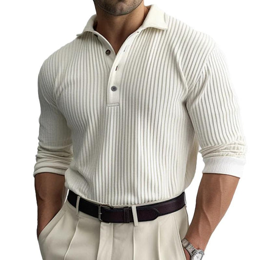【24-hour shipping】Men's Solid Striped Lapel Long Sleeve Polo Shirt 11488498Z